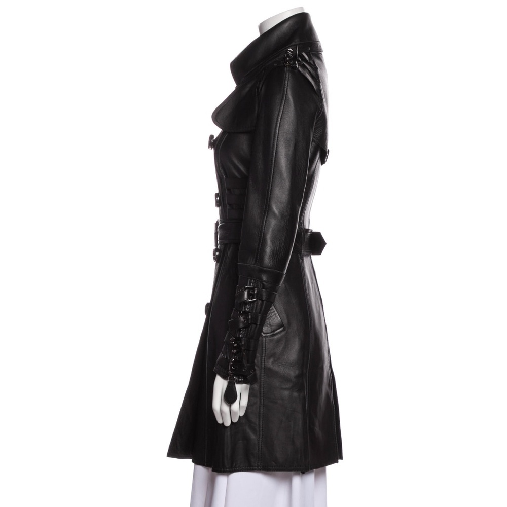 Burberry soft black leather motorcycle trench coat with strap buckles size small - Picture 2 of 6